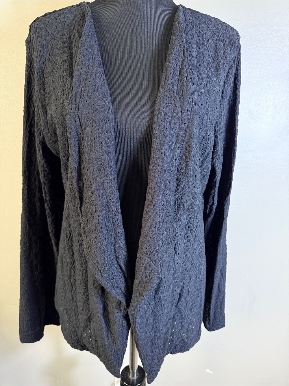 Chicme Black Open-Front Open Weave Knit Cardigan Button-Up Sleeves Sz XXL NWOT